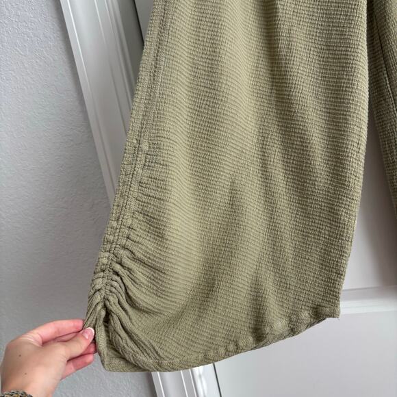 Cut Loose Women’s Ruched Cotton Crepe Pucker Pull On Cropped Pants Green S - Picture 9 of 12